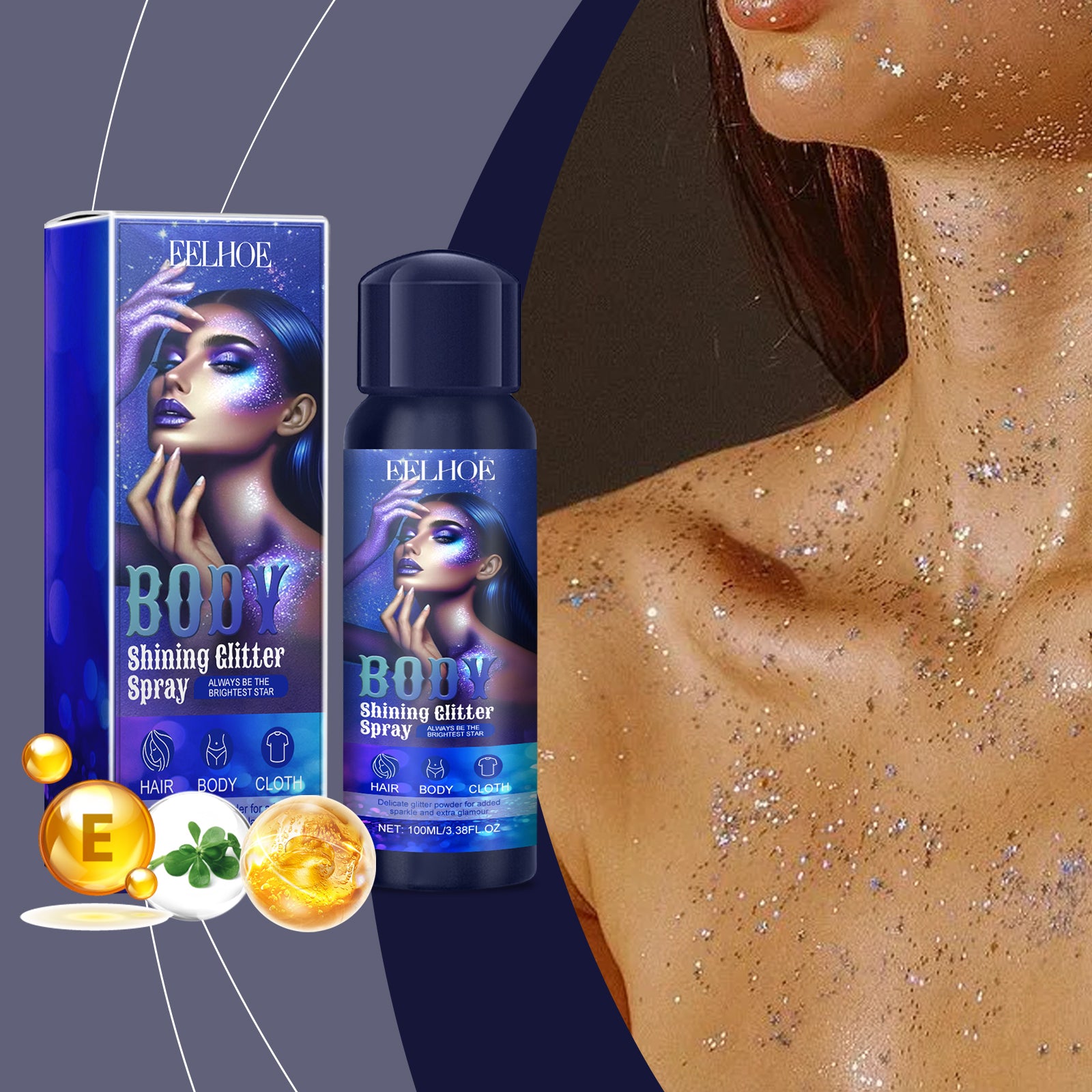 EELHOE high-gloss brightening glitter spray, flash spray high-gloss spray natural three-dimensional long-lasting brightening glitter