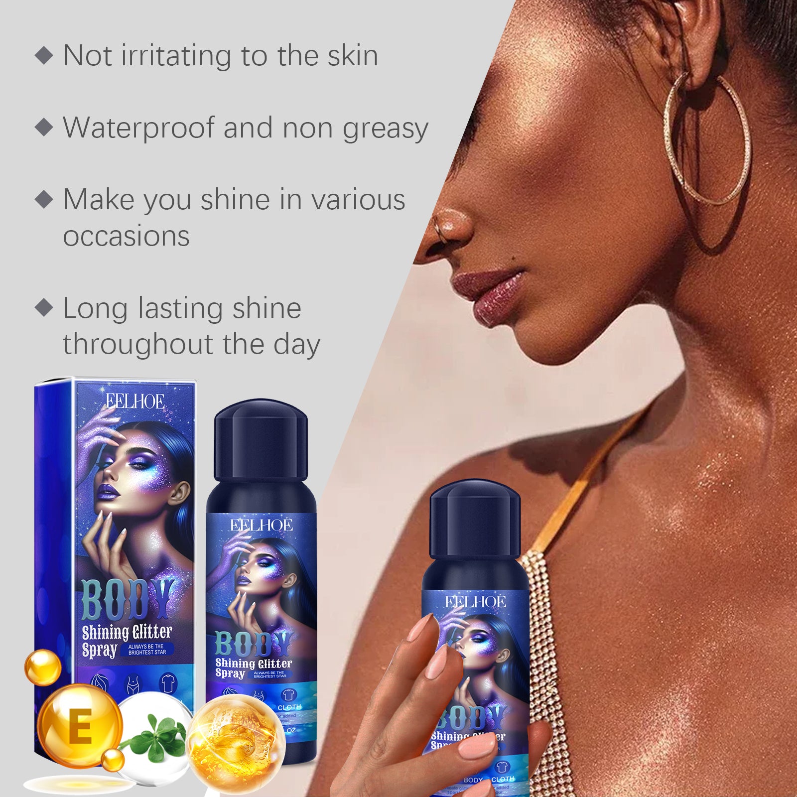 EELHOE high-gloss brightening glitter spray, flash spray high-gloss spray natural three-dimensional long-lasting brightening glitter