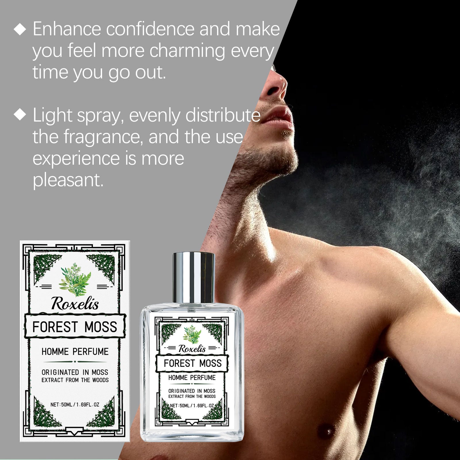 Roxelis Men's Perfume Fresh Forest, Cologne Wood Fragrance Elegant Gentle and Lasting Fragrance Charm Men's Fragrance Gentle