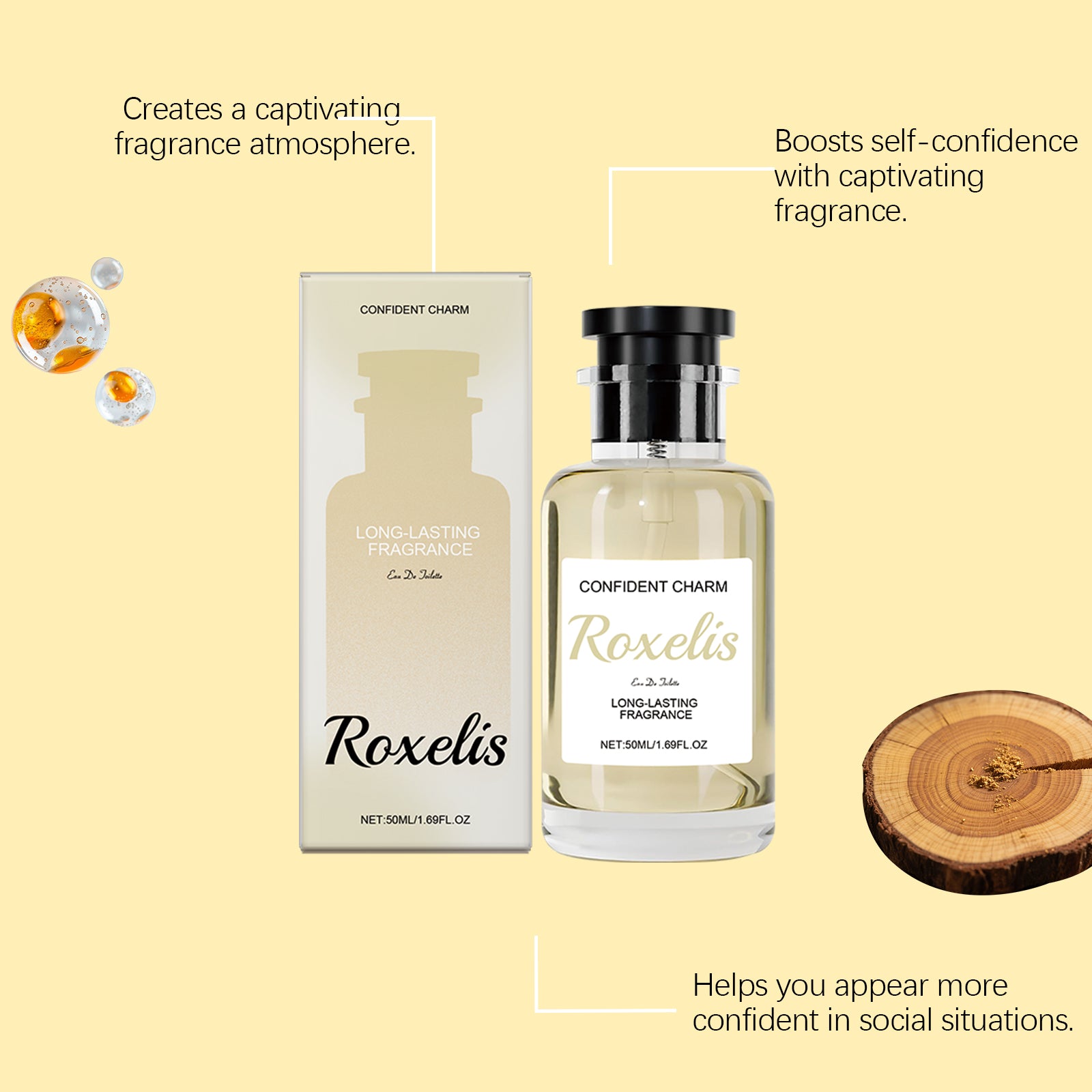 Roxelis Woody Bergamot Eau de Perfume, exudes a charming aroma, elegant fragrance, suitable for many occasions Glamour perfume