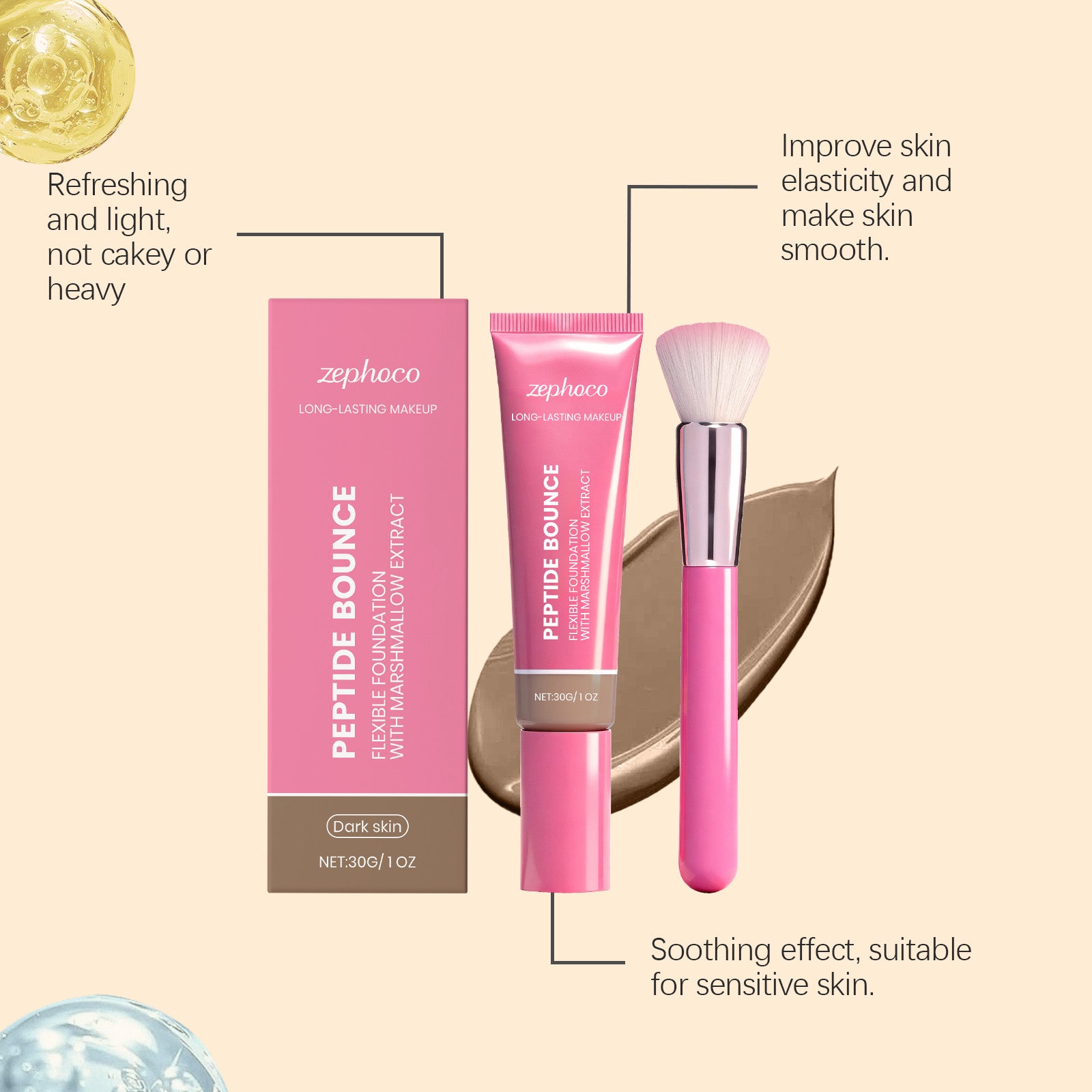 Zephoco dark complexion light makeup foundation, moisturizing, moisturizing and brightening skin to create matte and clear makeup