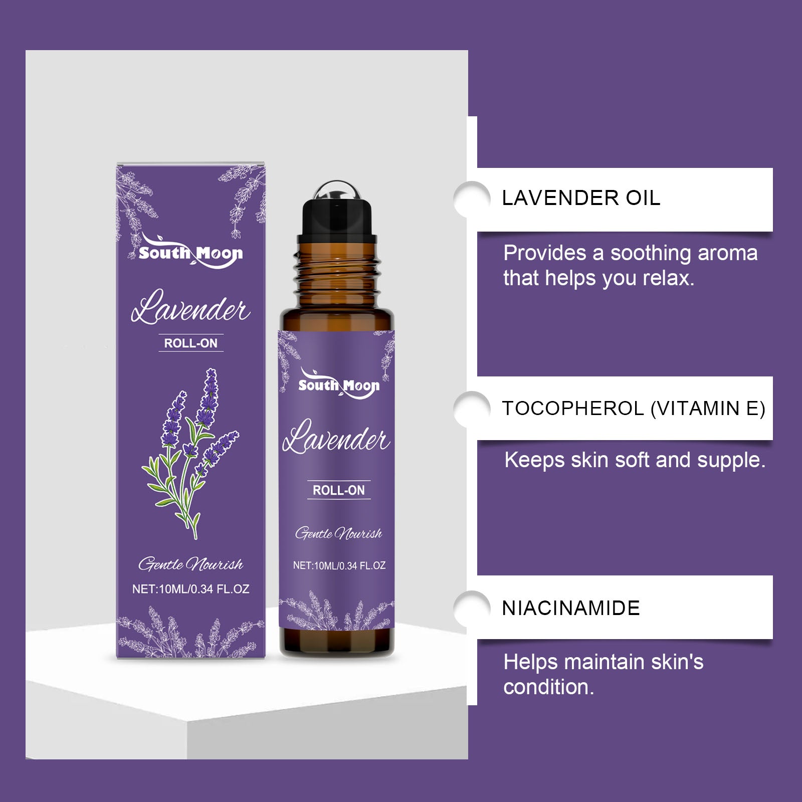 South Moon Lavender Fragrance Essential Oil Rolls, Refreshing and Portable Portable Plant Body Care Fragrance Beads