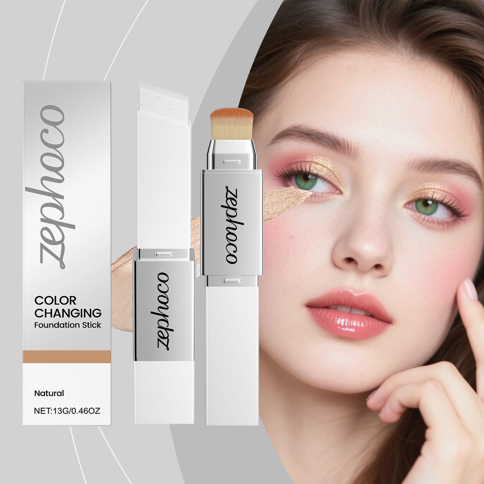 Zephoco natural color two-in-one color-changing foundation stick, light and hydrating, naturally docile and not stuck in powder, light and clear foundation